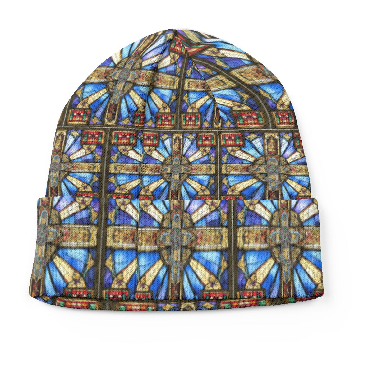 Orthodox Three-Wood Cross Unisex Knitted Hat – Stained Glass Inspired Winter Beanie