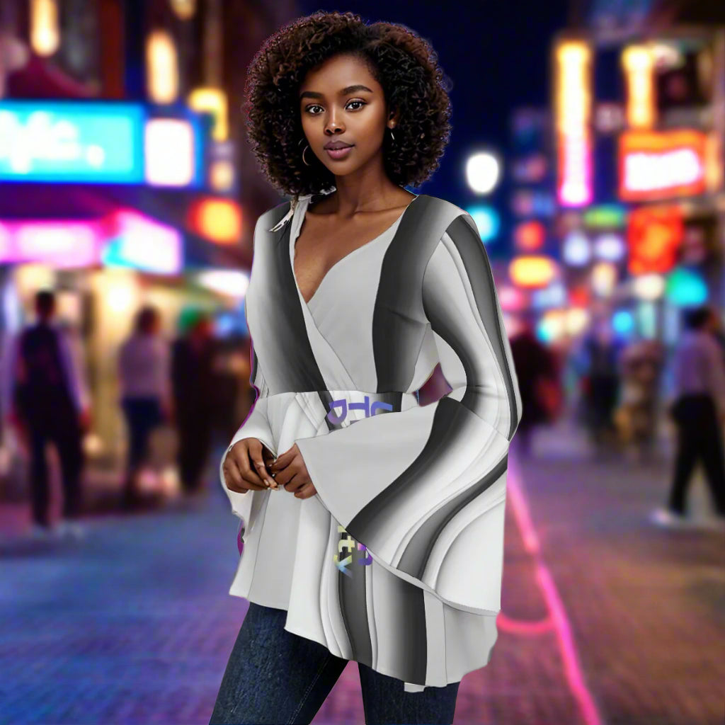 PGP Holiday Unity V-Neck Blouse with Flair Sleeves – Stylish & Elegant Women’s Top