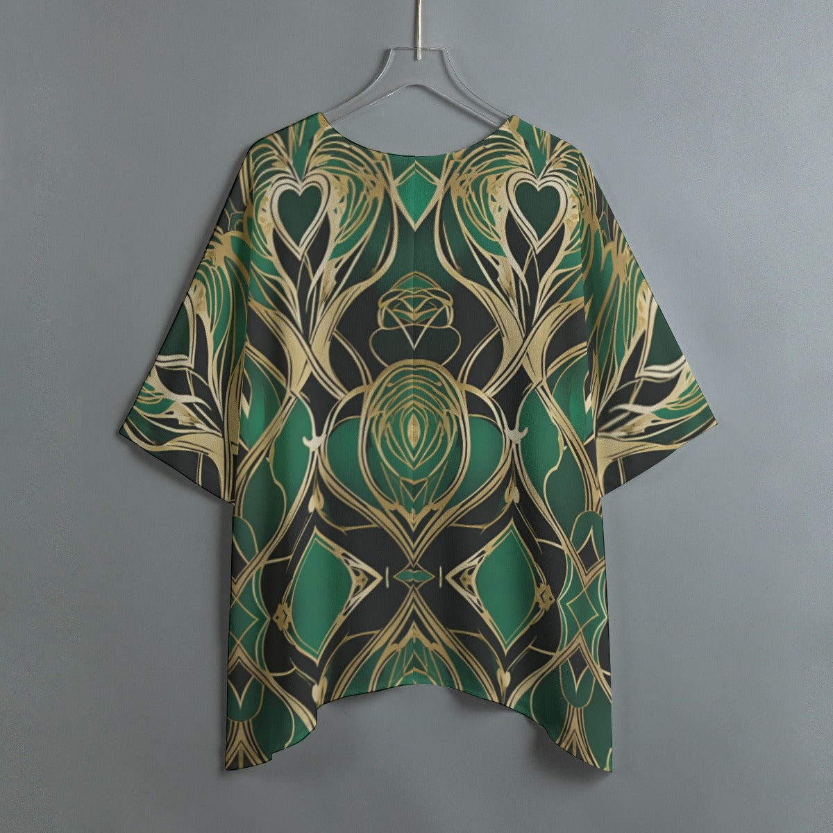 PGP Holiday Eros Époque Shawl Shirt - Emerald & Gold Art Deco Design