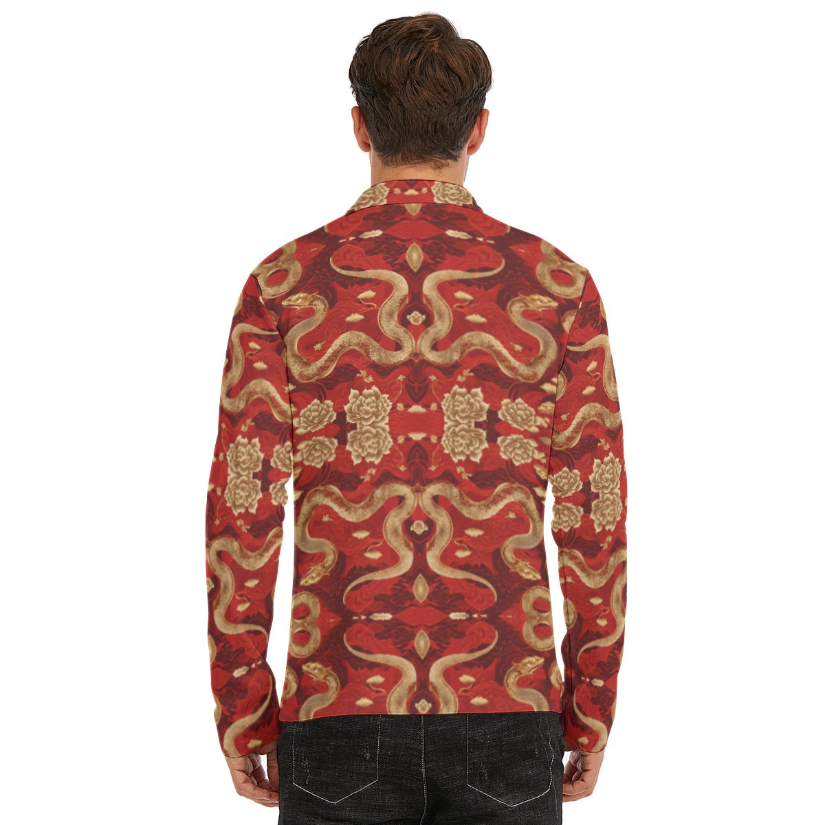 PGP Holiday Golden Serpent Lapel Shirt with Zipper Closure | Lunar New Year Elegance