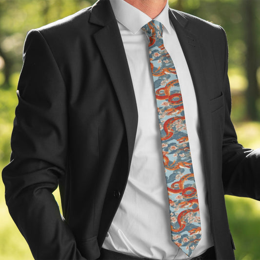 PGP Holiday Unisex Tie | Blossom Serpent Orange & Blue | Prosperity & Growth