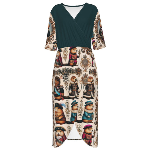 PGP Holiday Groundhog Monarchy Half-Sleeve V-Neck Sarong Gown – Effortless Elegance & Comfort!