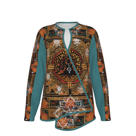 PGP Holiday Tibetan Ember Open Surplice Top – Exotic V-Neck Outerwear - Teal