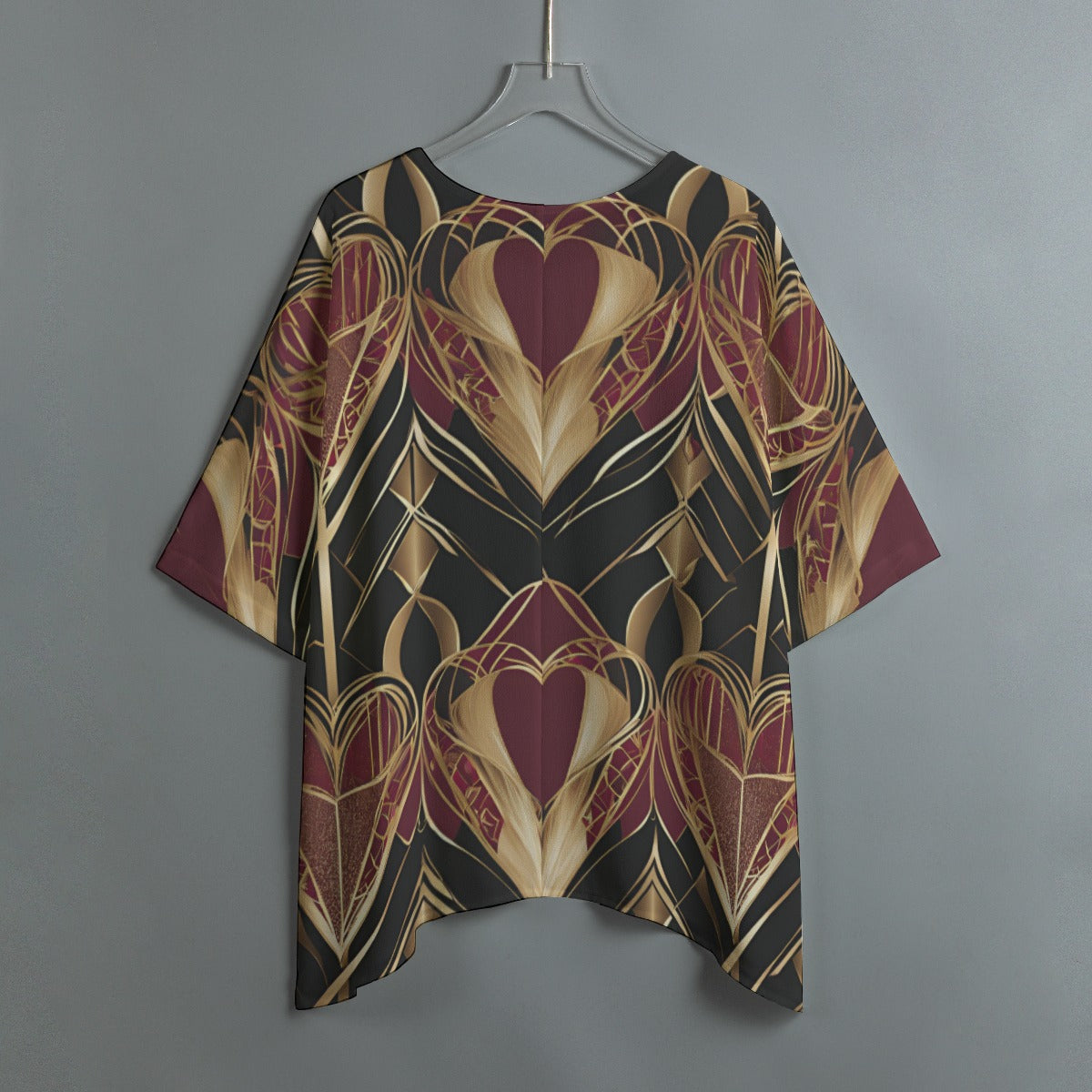 PGP Holiday Eros Époque Shawl Shirt - Crimson & Gold Art Deco Design