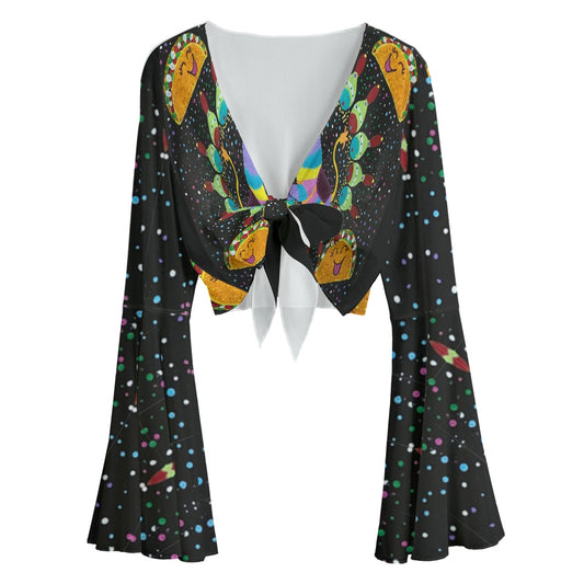 PGP Holiday Margeaux Piñata Cantina Tie Front Flare Sleeve Blouse