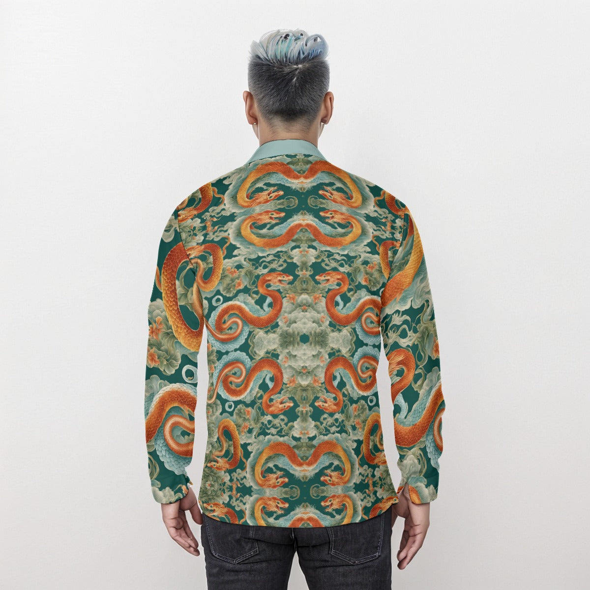 PGP Holiday Men's Long Sleeve Shirt | Jade Fortune Green & Aqua | Health, Wealth & Abundance