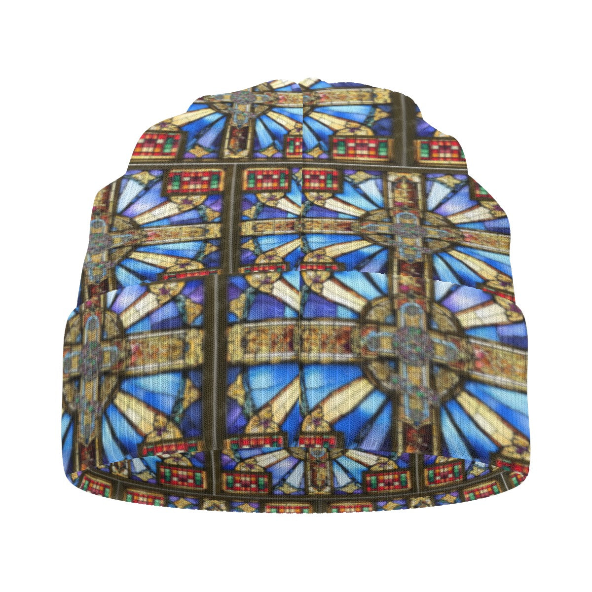 Orthodox Three-Wood Cross Unisex Knitted Hat – Stained Glass Inspired Winter Beanie
