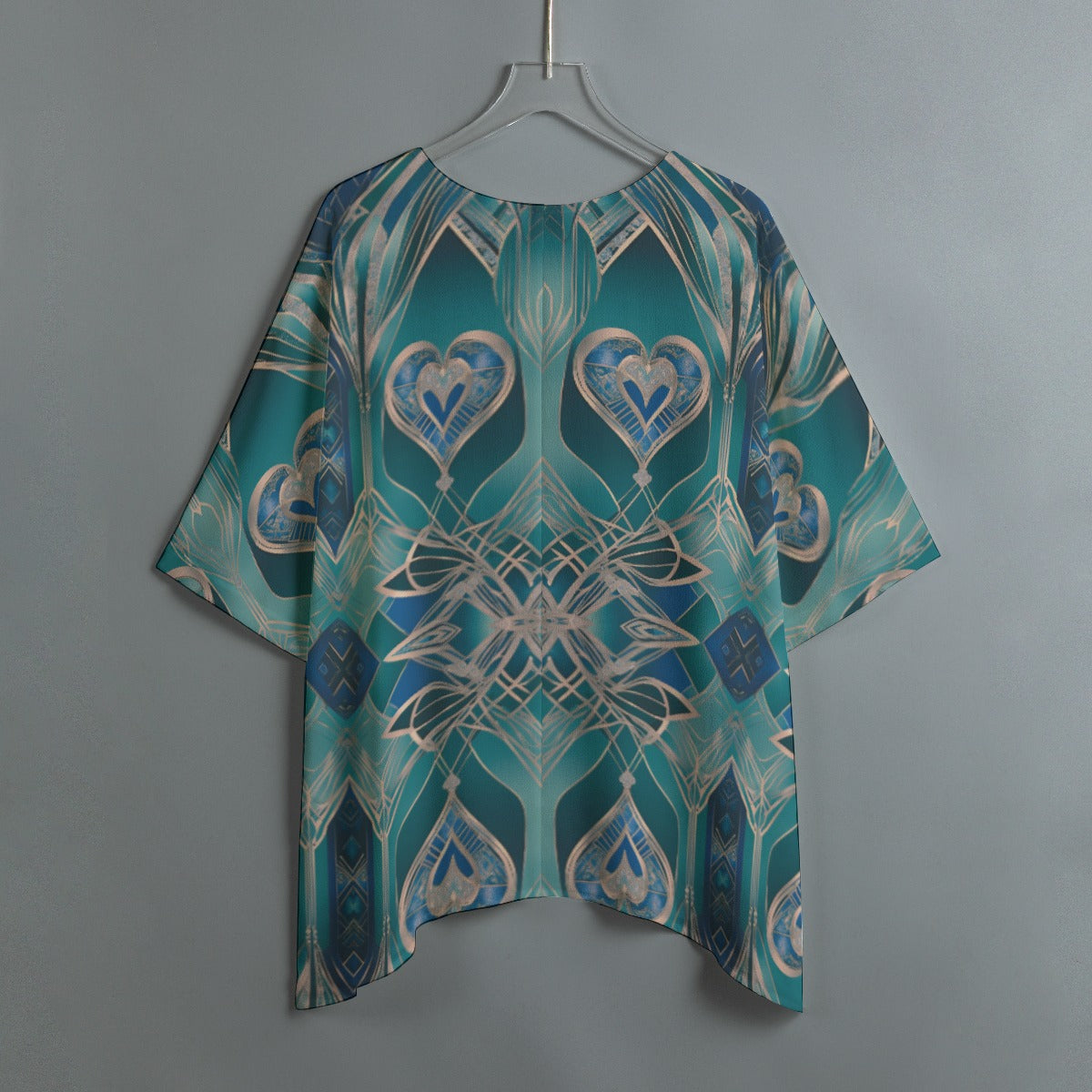 PGP Holiday Eros Époque Shawl Shirt - Aqua Teal & Gold Art Deco Design