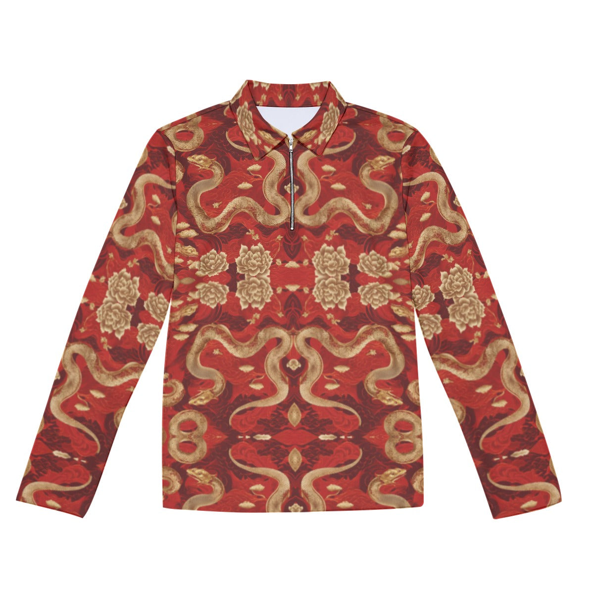 PGP Holiday Golden Serpent Lapel Shirt with Zipper Closure | Lunar New Year Elegance