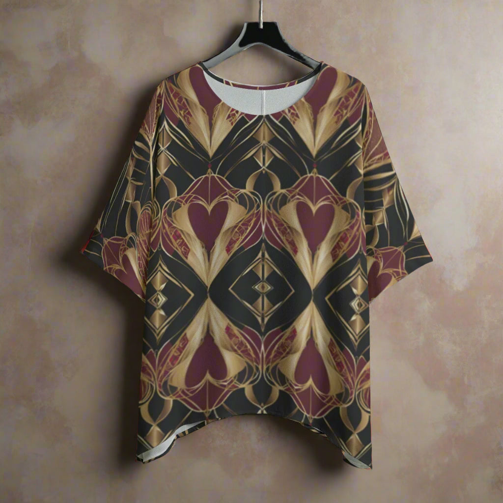 PGP Holiday Eros Époque Shawl Shirt - Crimson & Gold Art Deco Design