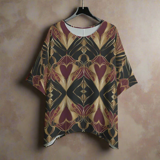 PGP Holiday Eros Époque Shawl Shirt - Crimson & Gold Art Deco Design