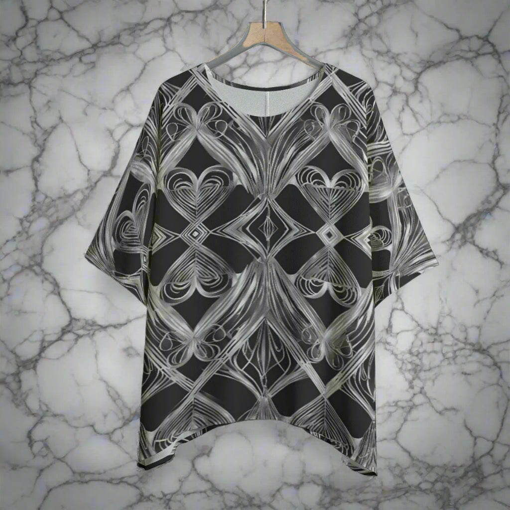 PGP Holiday Eros Époque Shawl Shirt - Silver & Black Art Deco Design