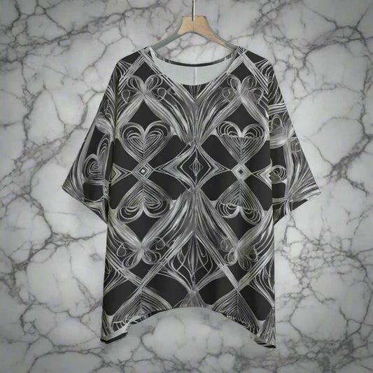 PGP Holiday Eros Époque Shawl Shirt - Silver & Black Art Deco Design
