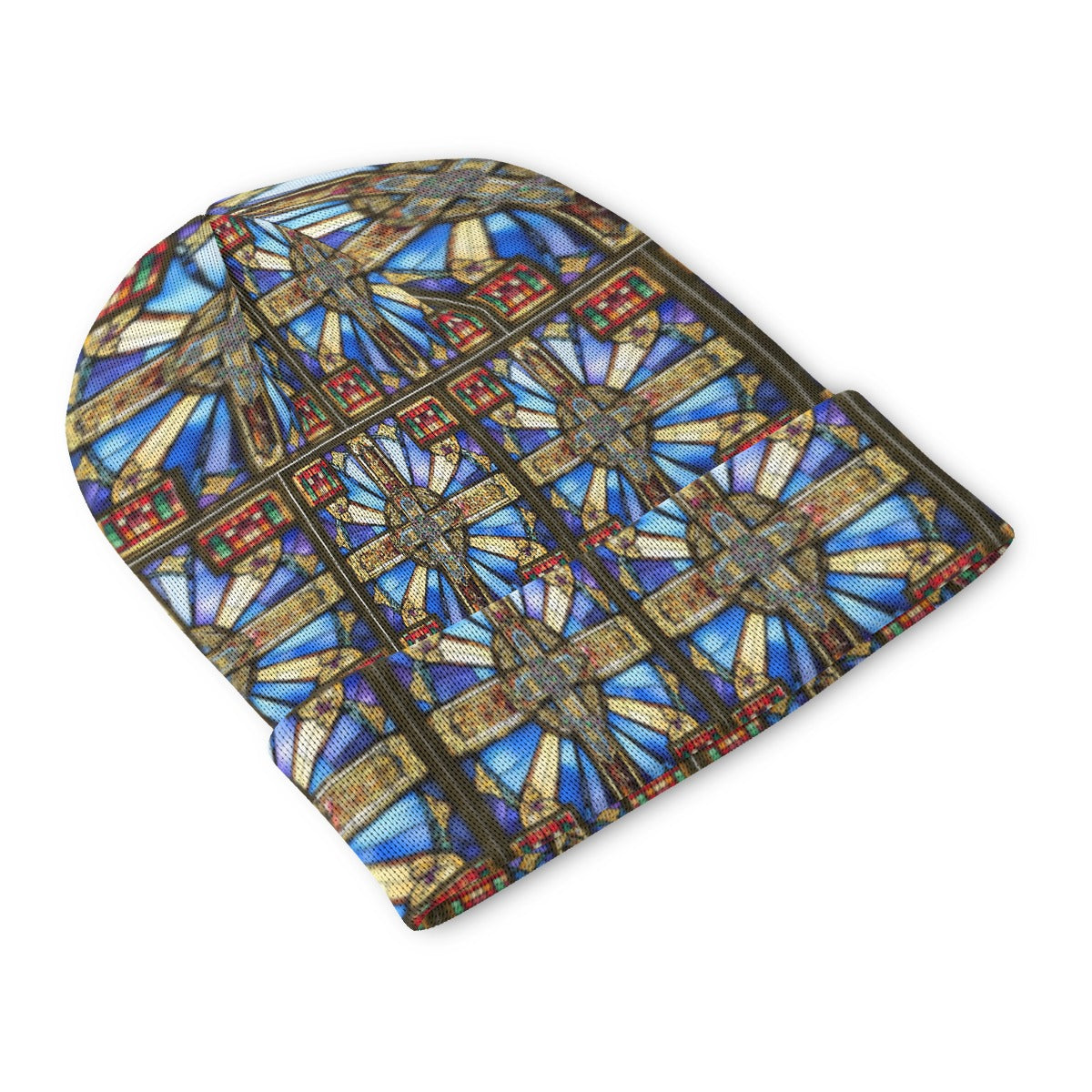 Orthodox Three-Wood Cross Unisex Knitted Hat – Stained Glass Inspired Winter Beanie