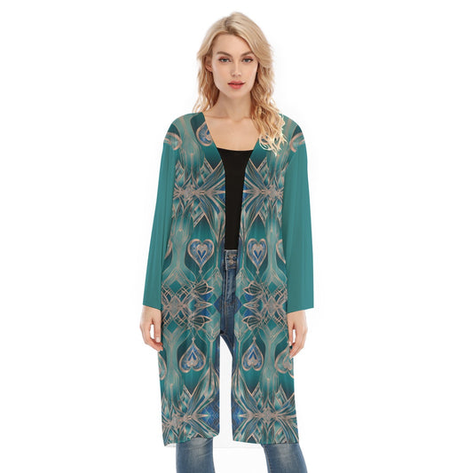 PGP Holiday Eros Époque Mesh Cardigan - Aqua Teal & Gold Art Deco | Valentine's Day Style