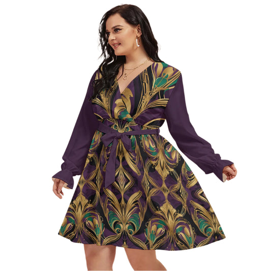 PGP Holiday Mardi Gras Bons Temps Rouler V-Wrap Waistband Dress – Chic & Flattering (Plus Size)