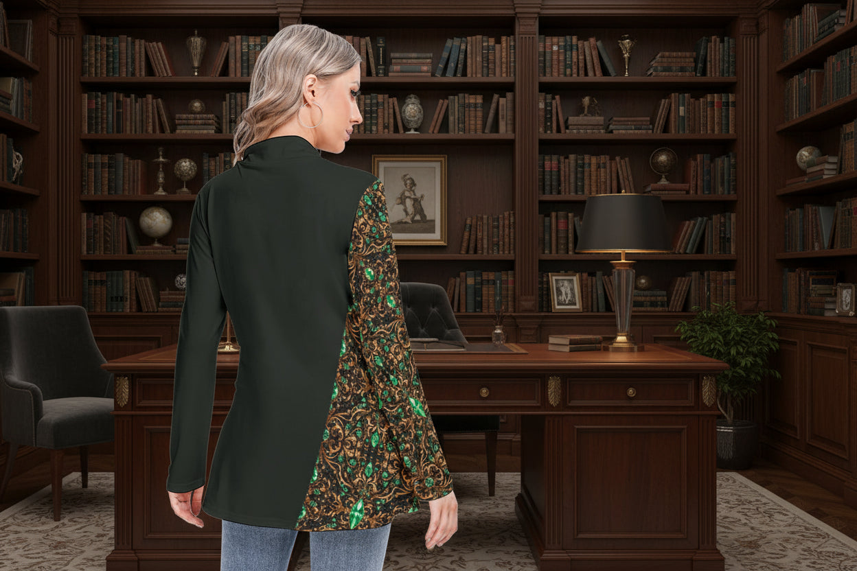 PGP Holiday Growth Long-Sleeve Heap-Neck Tunic Blouse