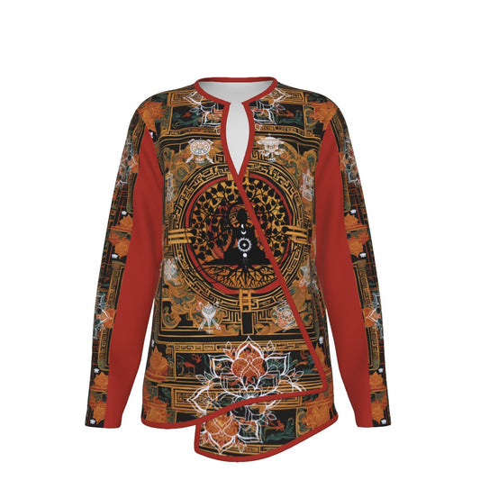 PGP Holiday Tibetan Ember Open Surplice Top – Exotic V-Neck Outerwear - Rust