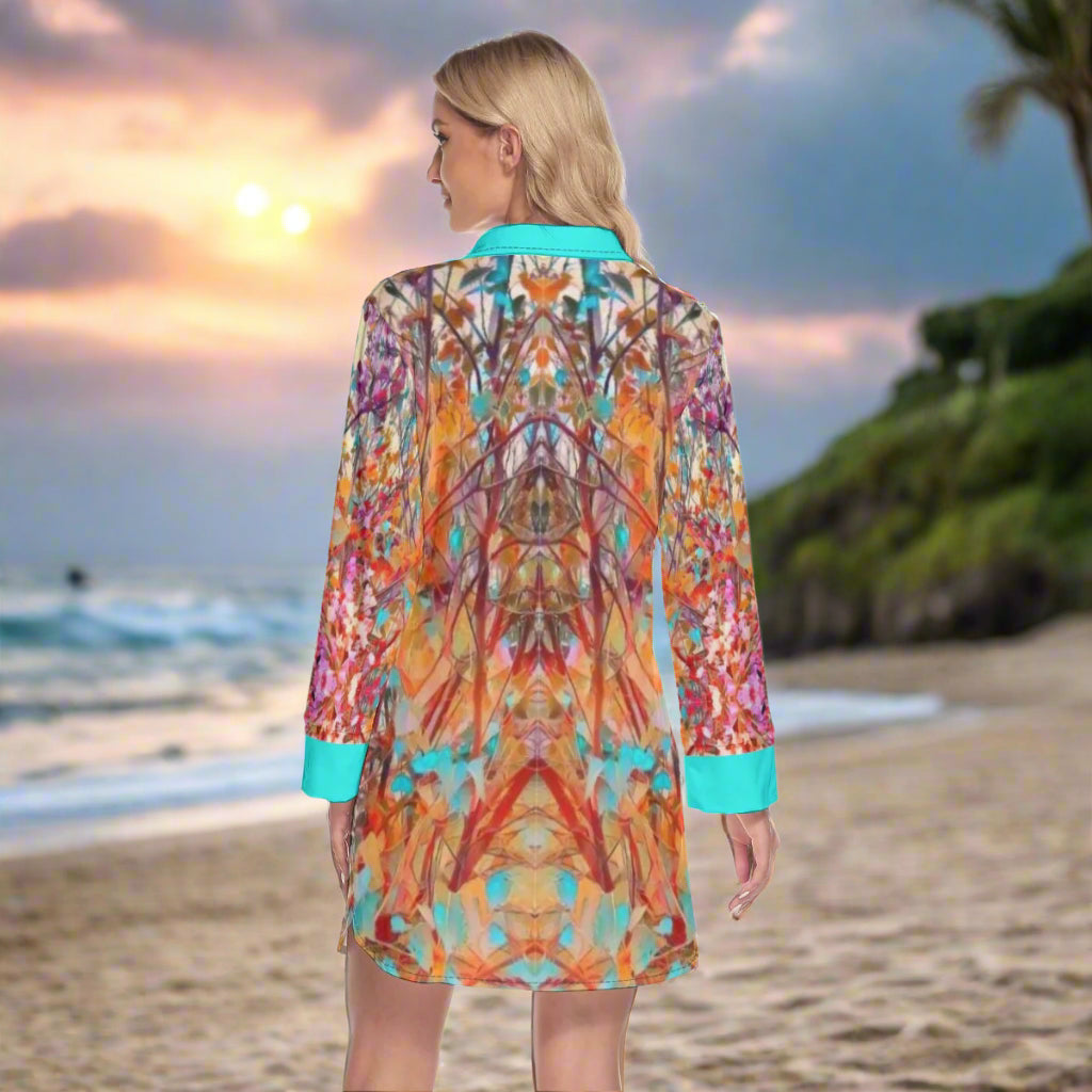 PGP Holiday Lilac Bloom Lapel Long Shirt or Shirt Dress
