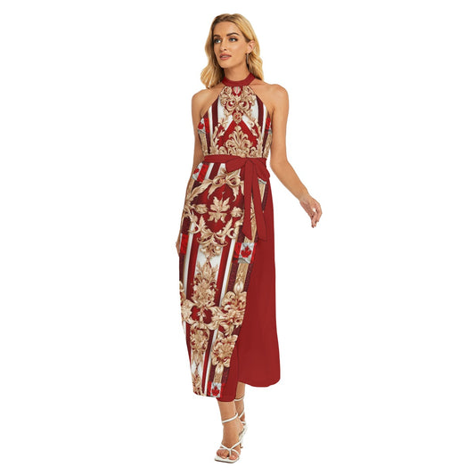 PGP Holiday Drapeau Souverain Wrap Hem Belted Halter Dress – Lightweight, Breathable, and Stylish