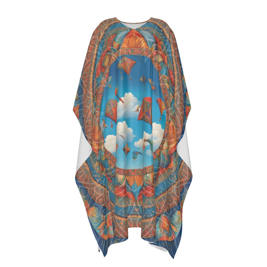 Makar Sankranti  Celebration Imitation Silk V-neck Kaftan - Kite Mandala Madhubani-inspired