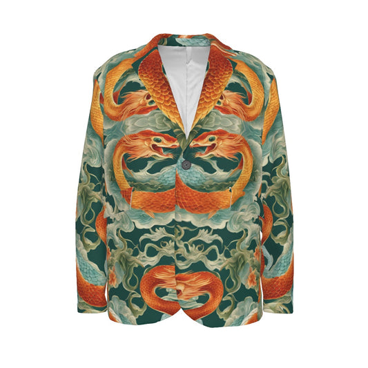 PGP Holiday Men's Blazer | Custom Cotton | Jade Fortune Green & Aqua | Health, Wealth & Abundance