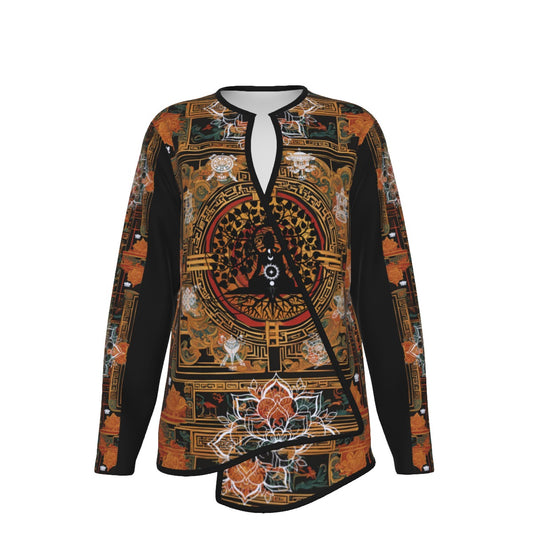 PGP Holiday Tibetan Ember Open Surplice Top – Exotic V-Neck Outerwear - Black