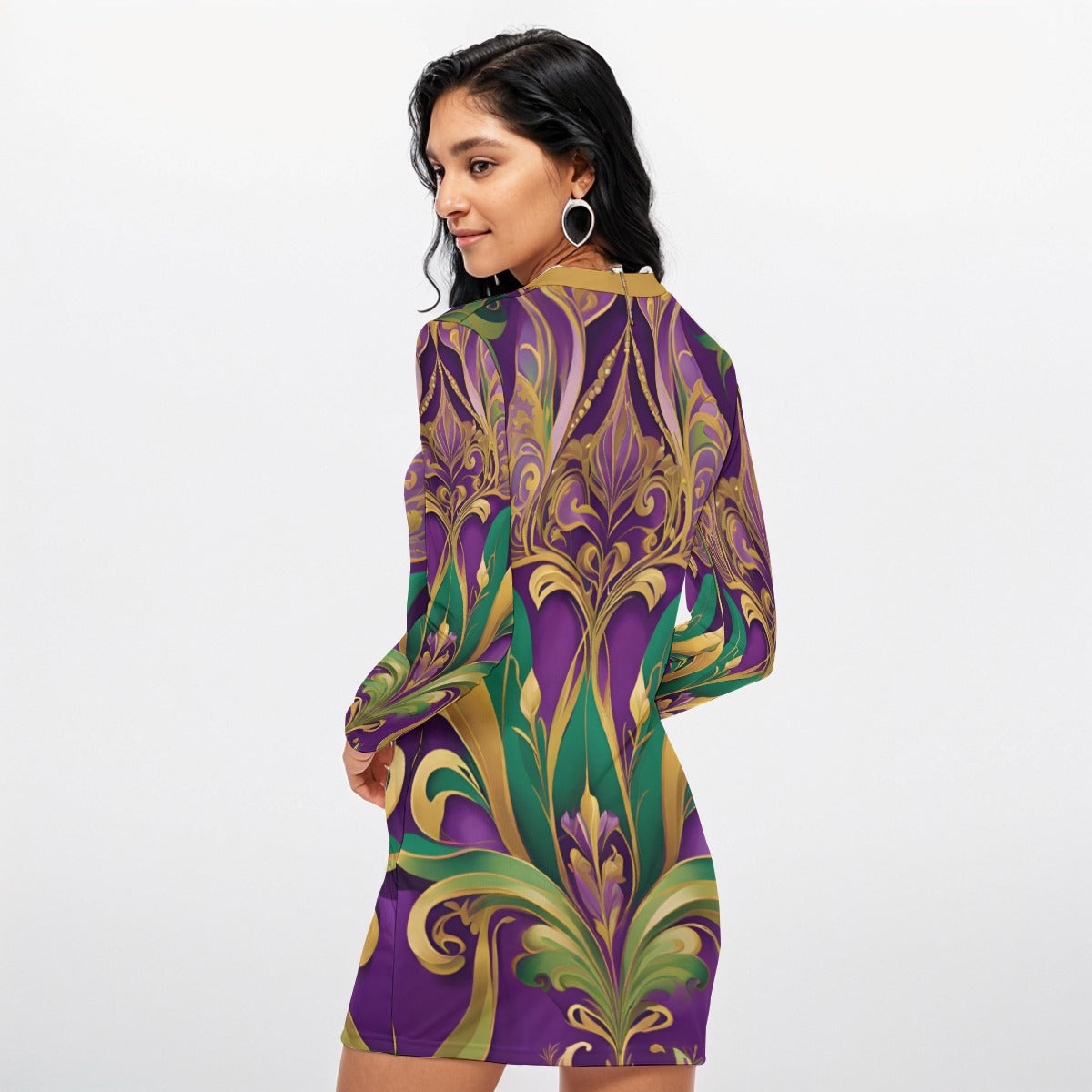 PGP Holiday Mardi Gras Bons Temps Rouler Zip Front Contour Dress – Sexy, Soft & Stretchable