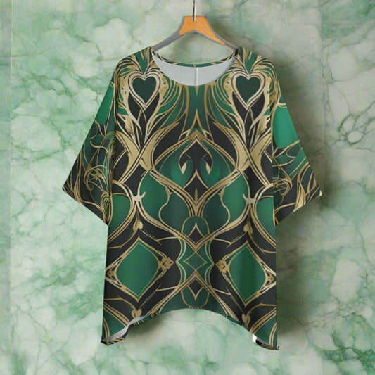 PGP Holiday Eros Époque Shawl Shirt - Emerald & Gold Art Deco Design