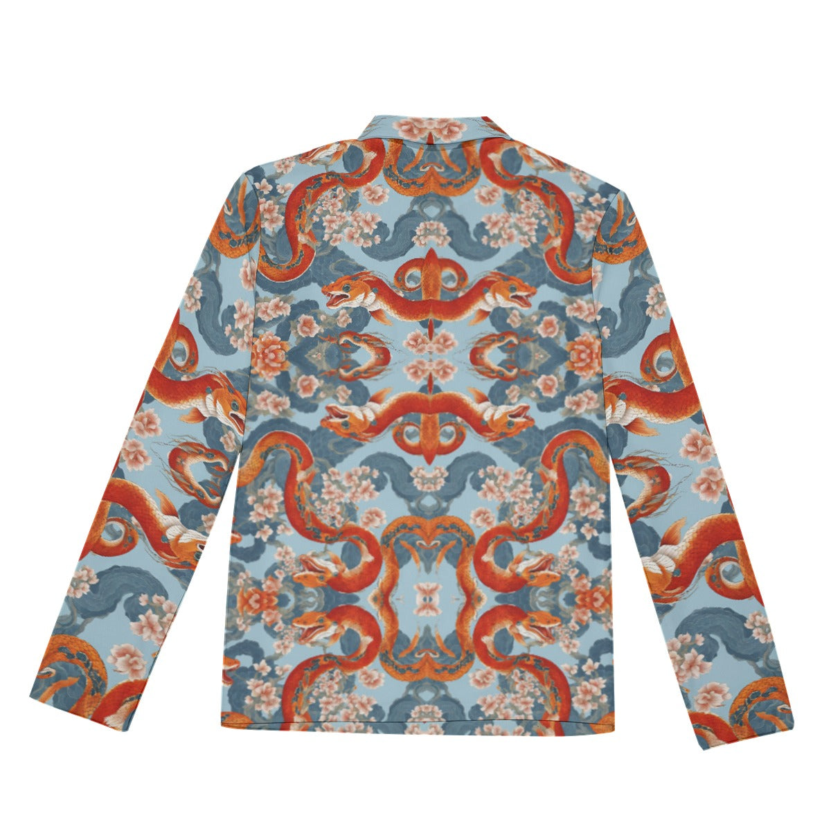 PGP Holiday Men's Lapel T-shirt with Neckline Zipper Closure | Blossom Serpent Orange & Blue | Prosp