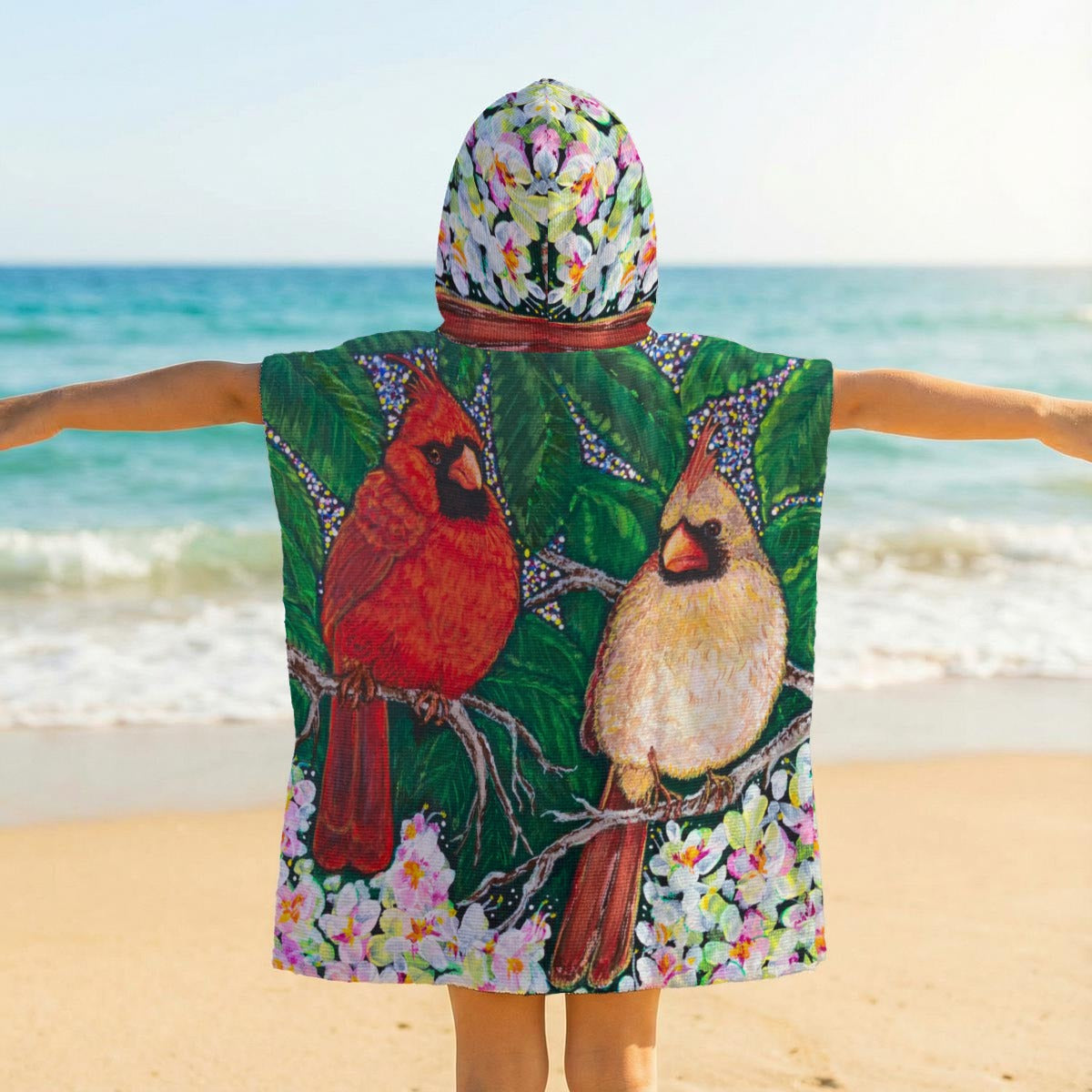 Margeaux Love in Bloom Kids’ Cardinal Hooded Towel Poncho – Soft Beach & Pool Cover-Up