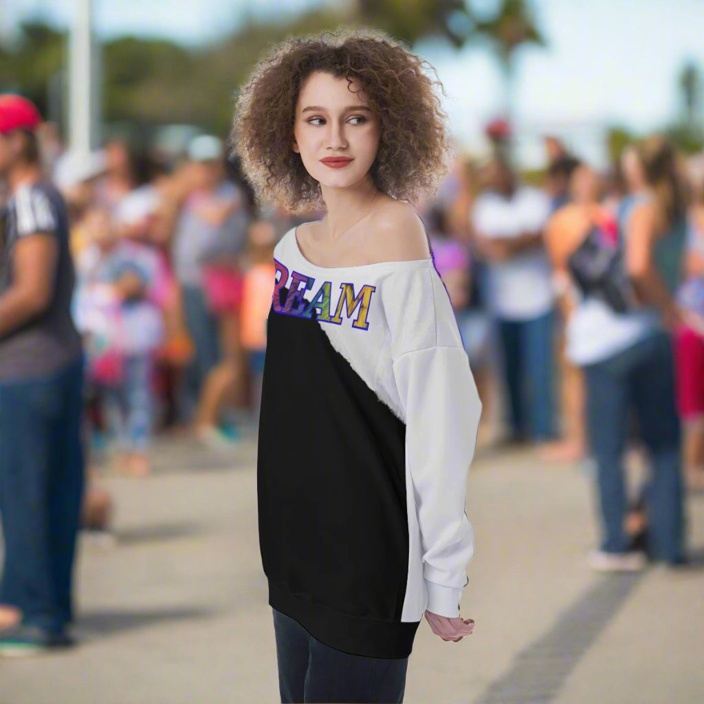 PGP Holiday Unity Oversized Women's Off-Shoulder Sweatshirt – Stylish, Comfy & Feminine
