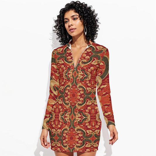 PGP Holiday Lunar Balance Zip Front Body Contour Dress - Year of the Snake Elegance