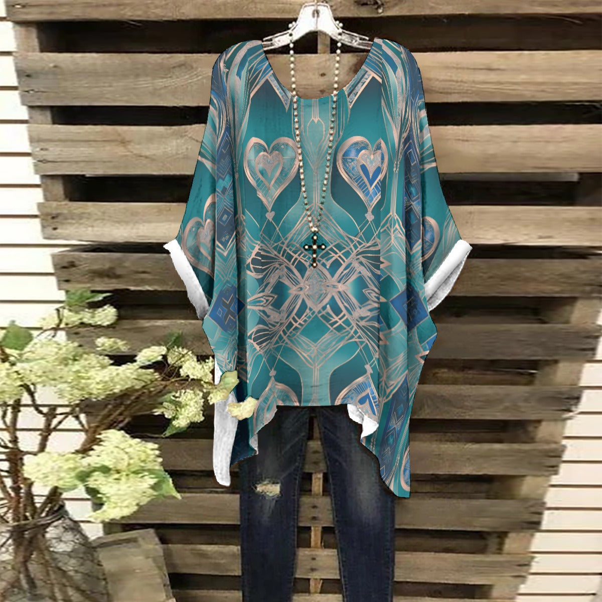 PGP Holiday Eros Époque Shawl Shirt - Aqua Teal & Gold Art Deco Design