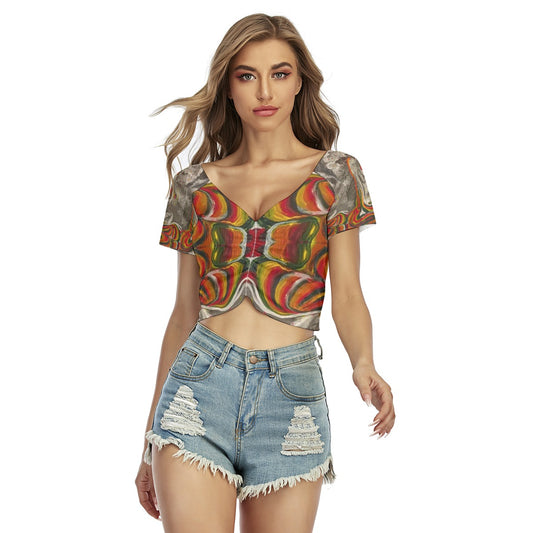 Under Grandmothers Moon Raglan Drawstring Front Crop Tee – Flirty Vibes for Sun-Soaked Days