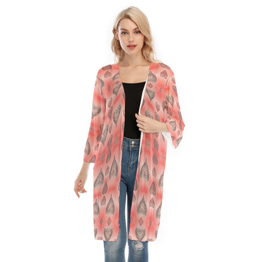 PGP Holiday She Prefers Silver Line - Coral - Designer V-neck Persia Mesh Cardigan