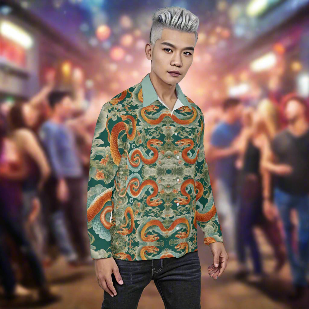 PGP Holiday Men's Long Sleeve Shirt | Jade Fortune Green & Aqua | Health, Wealth & Abundance