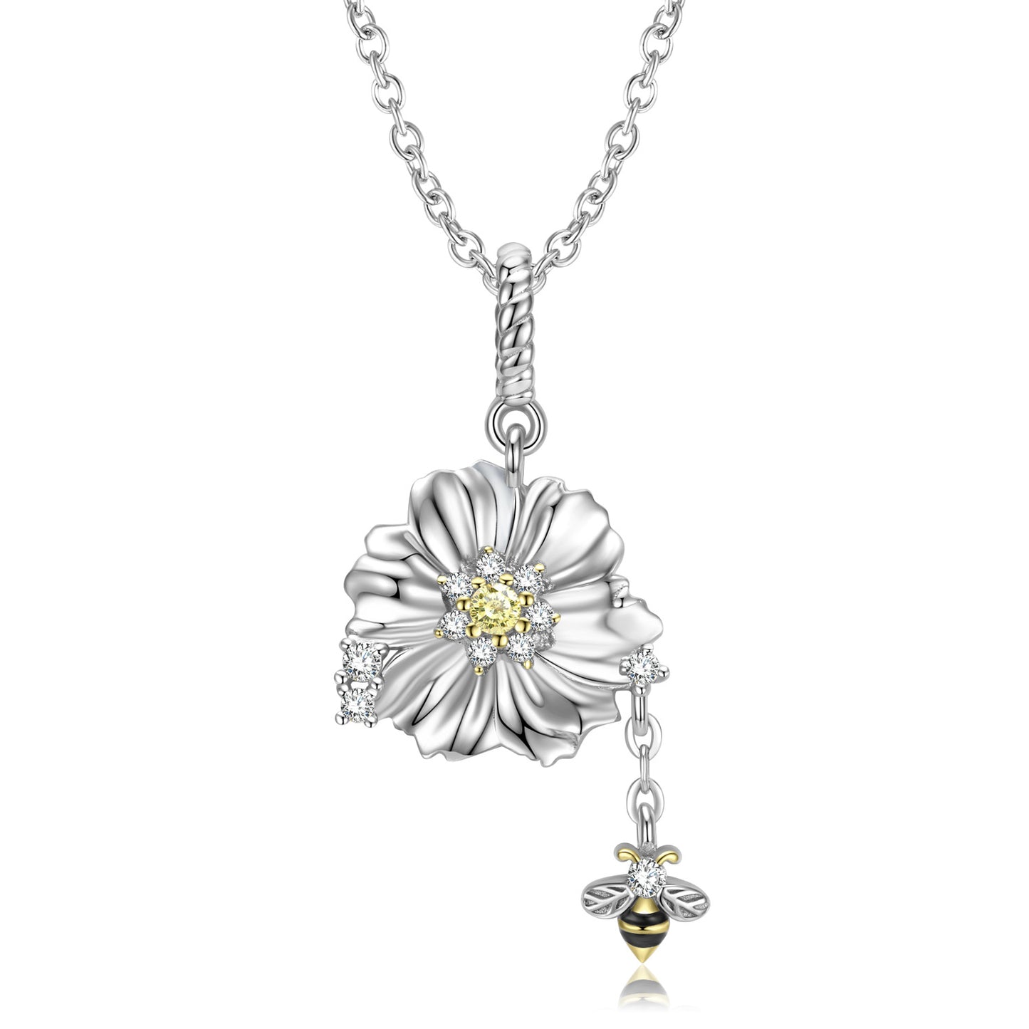 PGP Holiday | Bee And Flower Necklace 925 Silver Necklace Pendant | matching chain option
