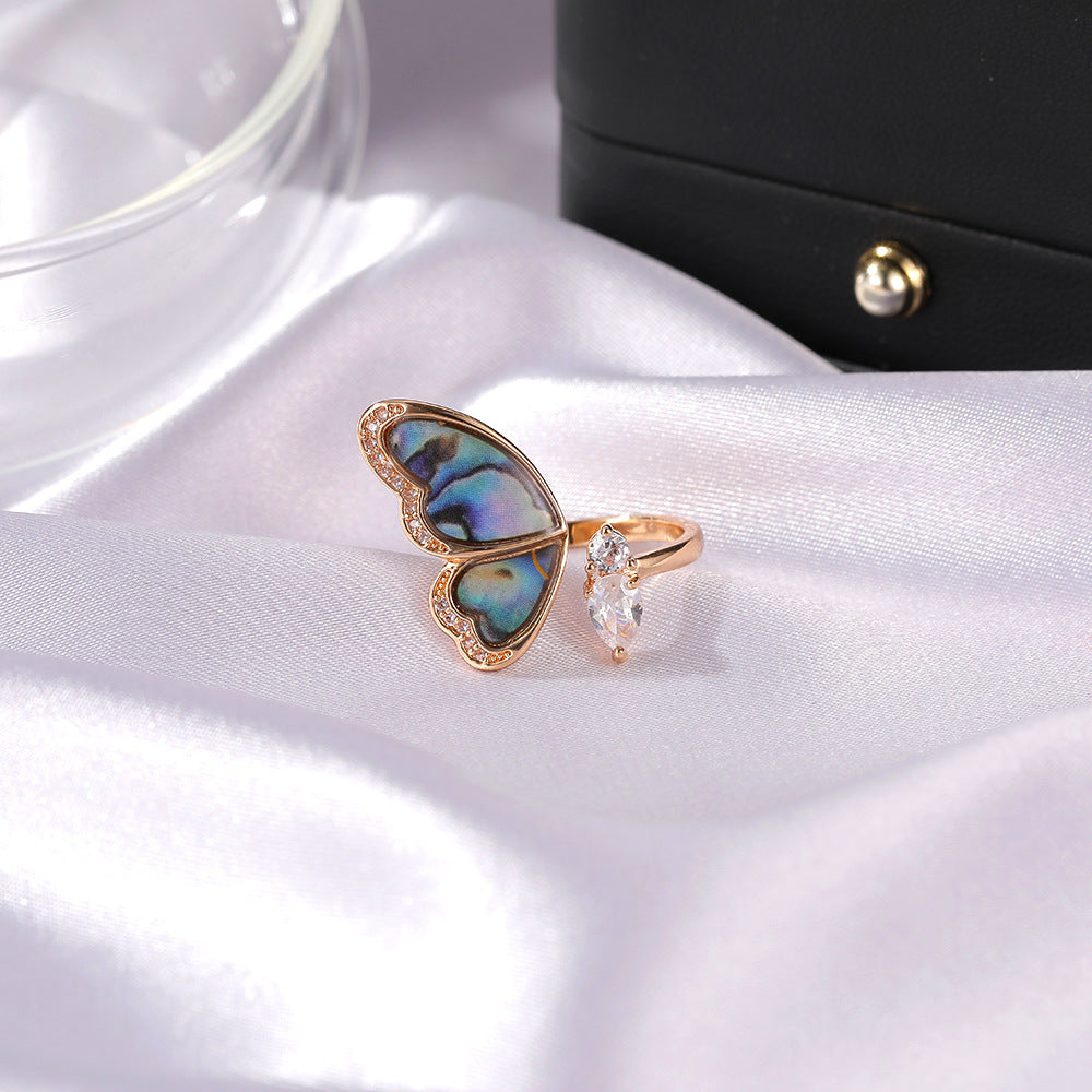 Fairycore Natural Stone & Shell Wing Ring