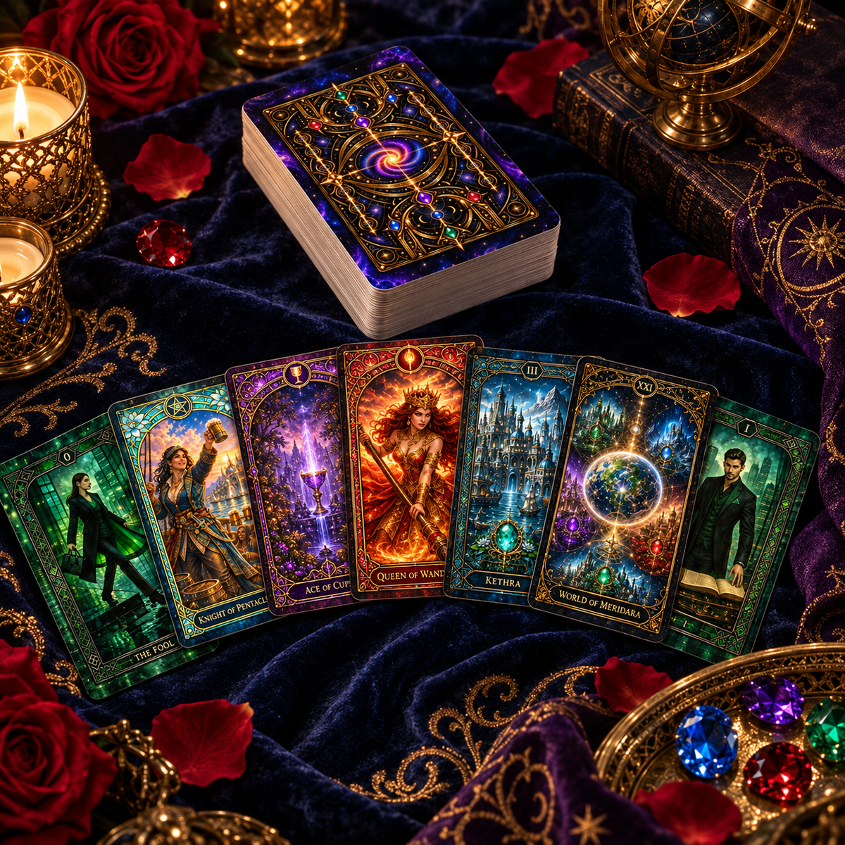 Tarot Deck – Deck of Meridara | 79-Card Illustrated Art Tarot