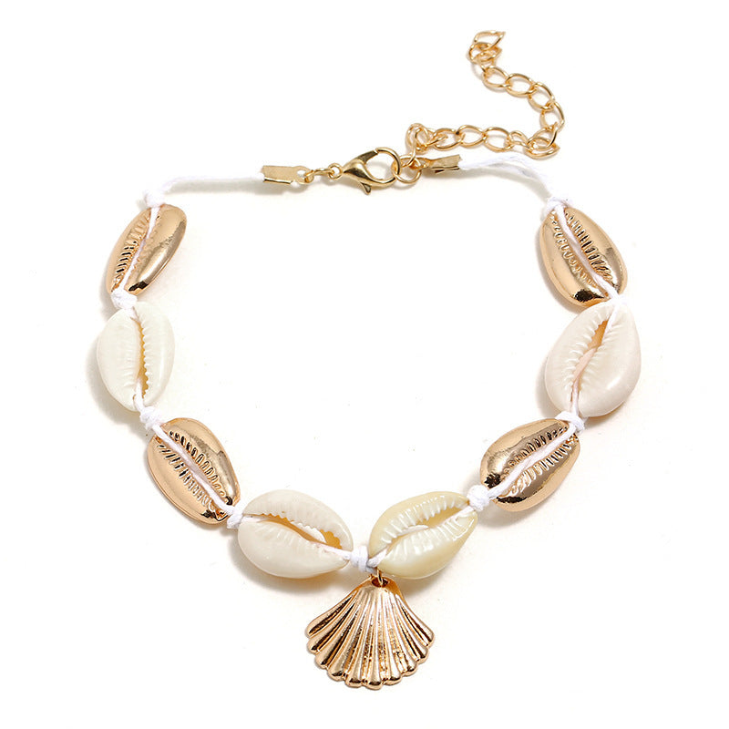 Mermaidcore Scallop Beach Anklet – Inlaid Pearls, Adjustable Alloy Chain | 22cm + 7cm
