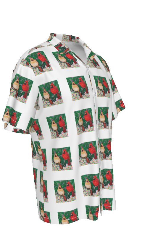 Margeaux Love in Bloom Cardinal Print Men’s Hawaiian Shirt – Lightweight Button-Up Resort Shirt