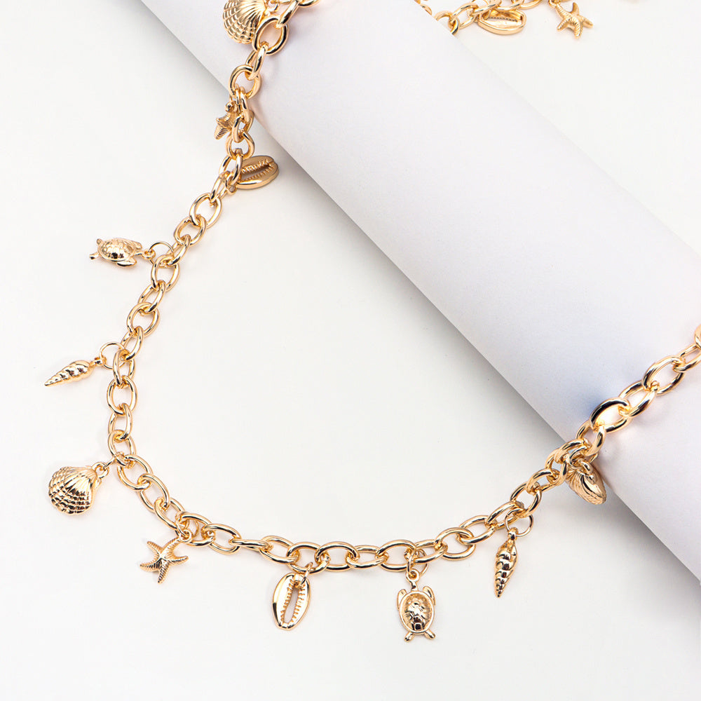 Mermaidcore Shell Starfish Charm Waist Chain Belt – Electroplated Alloy, 100 cm