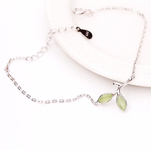 PGP Holiday | Renewal | Small tender green leaf silver bracelet 925 Sterling