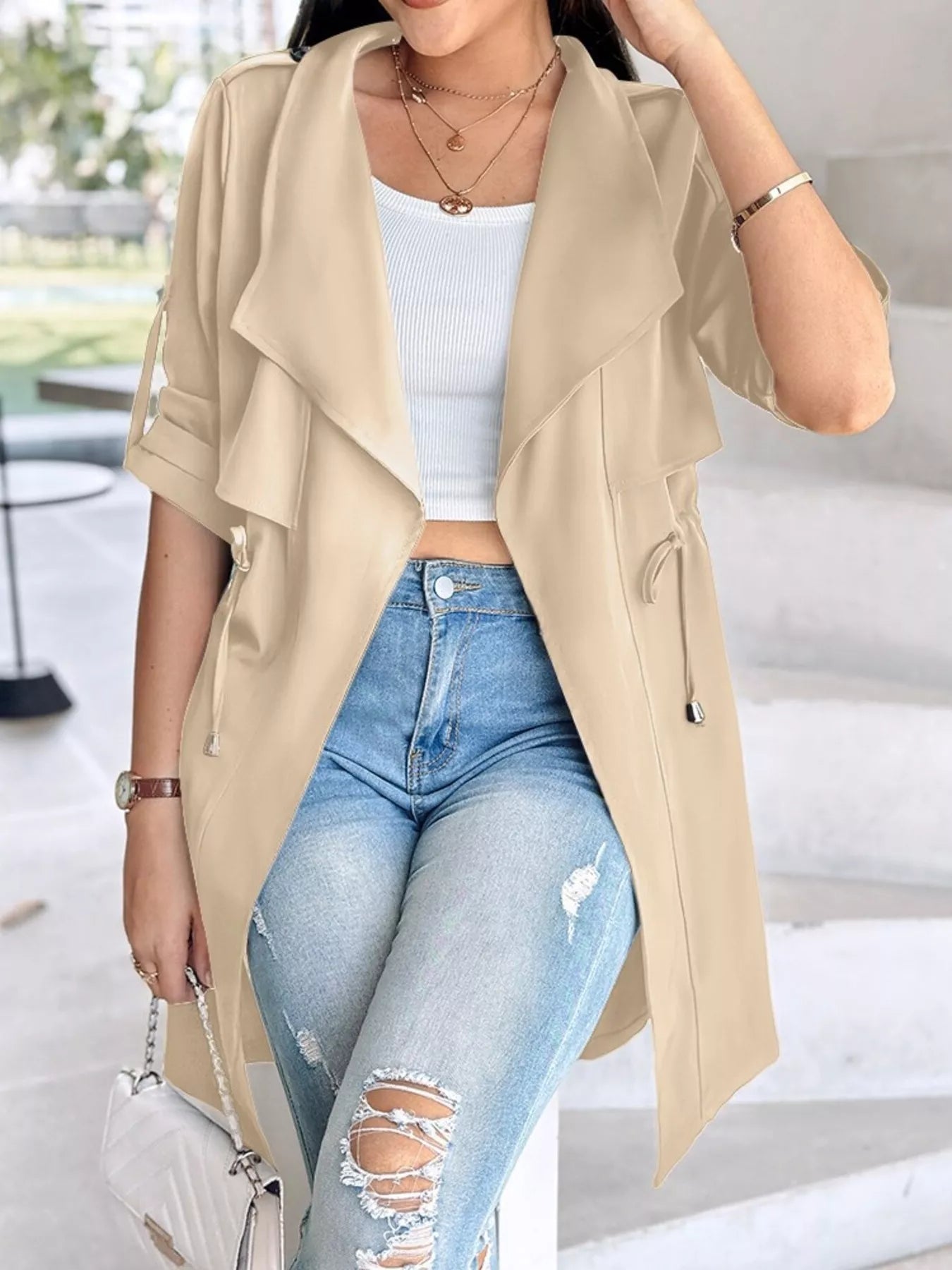 PGP Holiday WANDERSPRING Drape Collar Lightweight Trench Coat