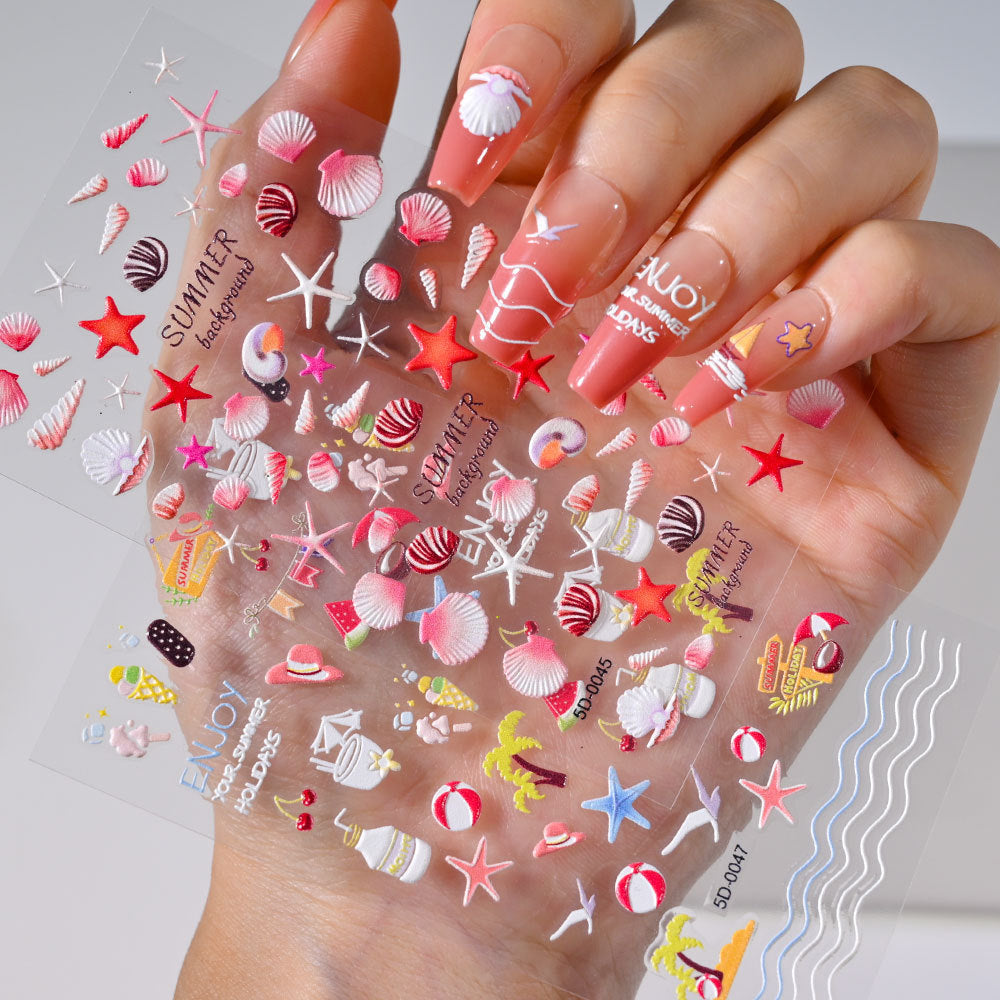 Mermaidcore 3D Ocean Wind Nail Stickers – 5D Embossed Relief for Sea-Inspired Nails