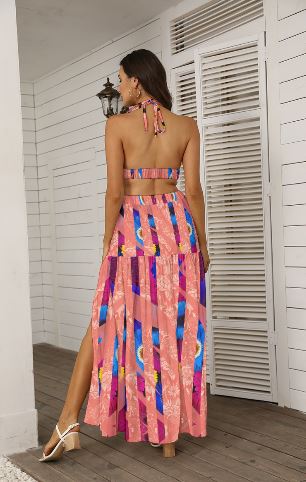 PGP Holiday Bold Bloom Tie Back Wrap Dress – Backless Bikini Cover-Up with Side Slit