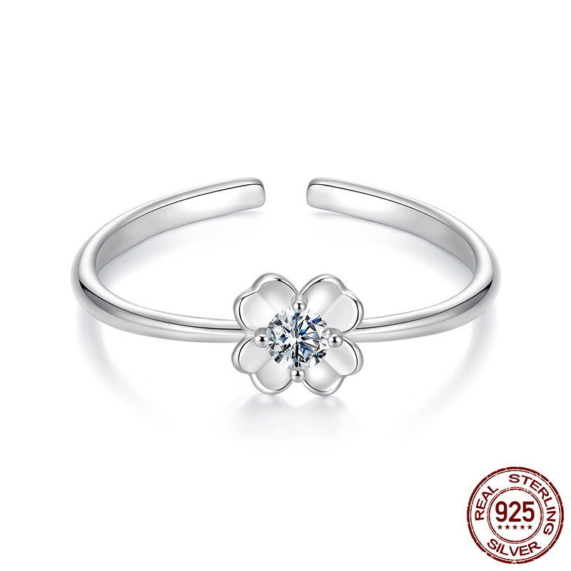 PGP Holiday Whisper of Éire — 925 Sterling Silver Clover Moissanite Adjustable Ring