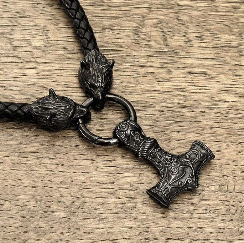 PGP Holiday | Men's Fashion Leather Necklace Compiled With Hammer Shape Pendant
