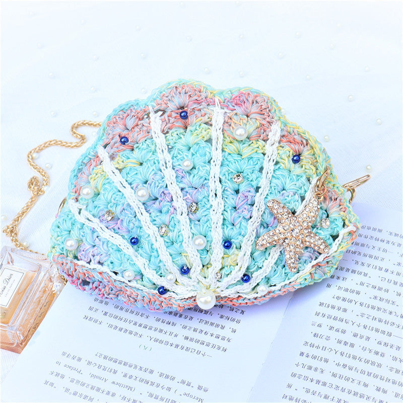 Hand Made Scallop Fantasy Shell Starfish Hand Woven Mermaidcore Purse
